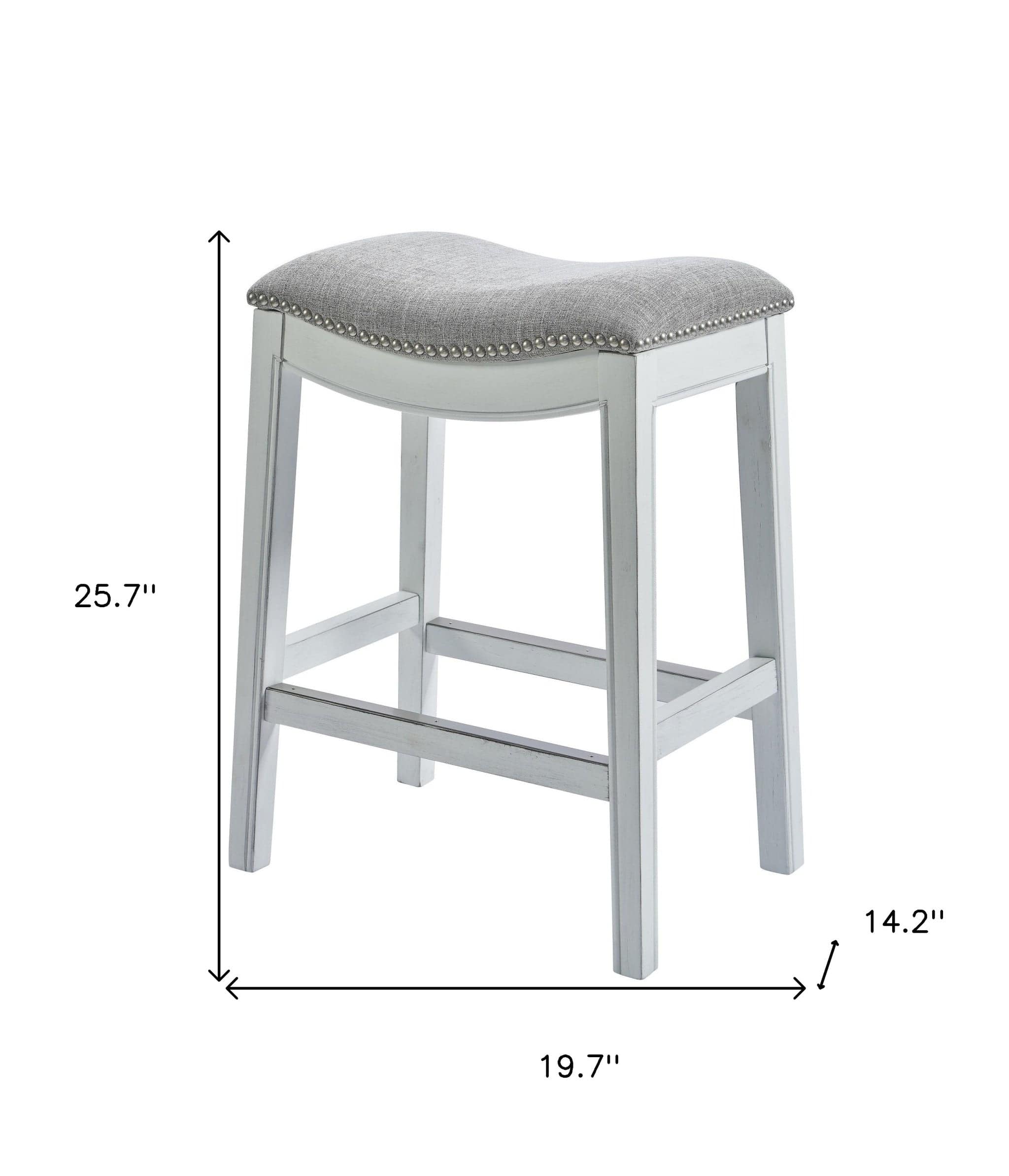 26" Gray And White Solid Wood Backless Counter Height Bar Chair - Homeroots - Flyclothing LLC