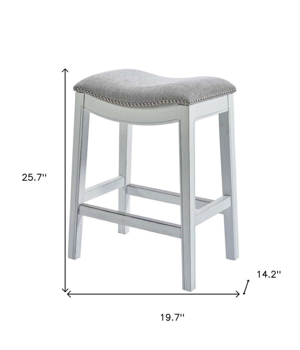 26" Gray And White Solid Wood Backless Counter Height Bar Chair - Homeroots