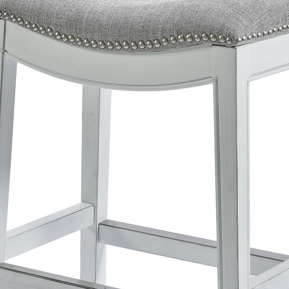 26" Gray And White Solid Wood Backless Counter Height Bar Chair - Homeroots - Flyclothing LLC
