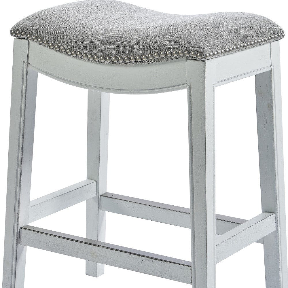 26" Gray And White Solid Wood Backless Counter Height Bar Chair - Homeroots - Flyclothing LLC