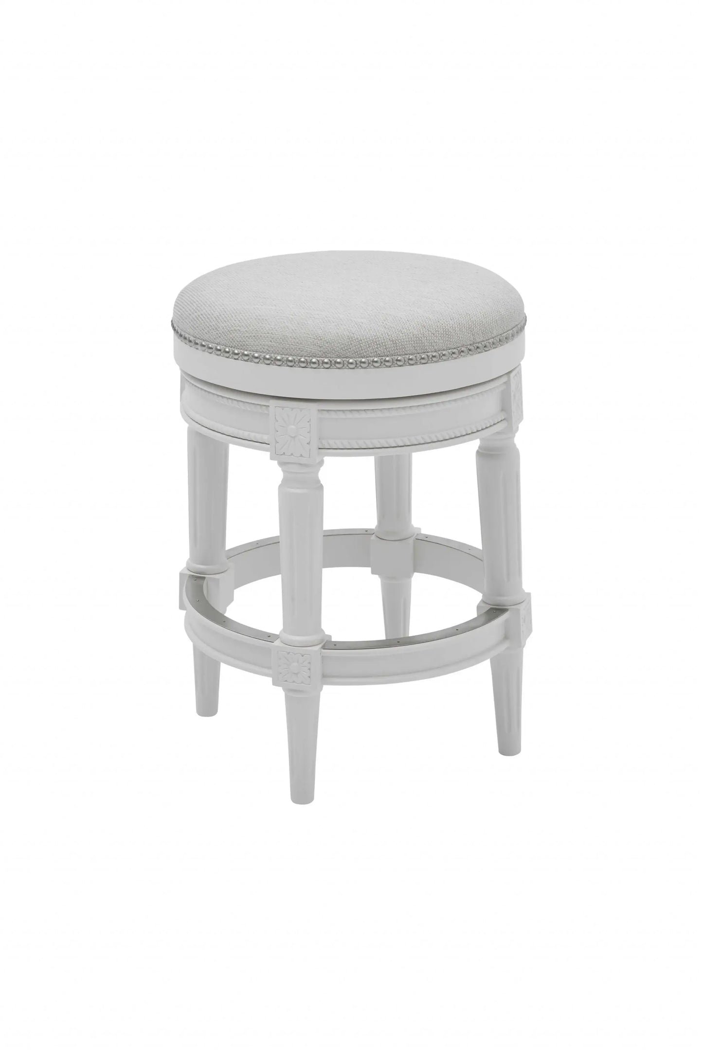 26" White Fabric And Solid Wood Swivel Backless Counter Height Bar Chair - Homeroots - Flyclothing LLC