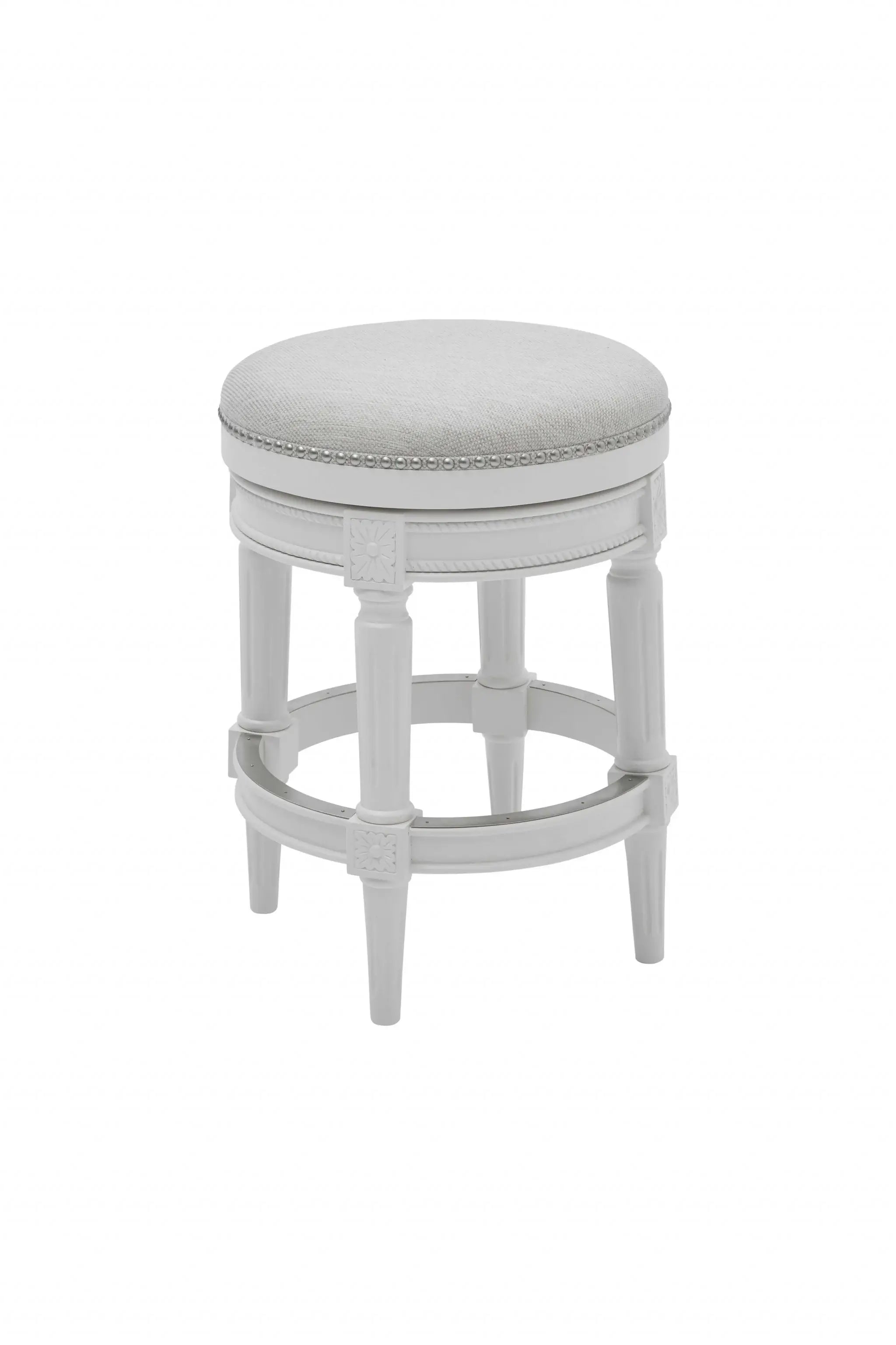 26" White Fabric And Solid Wood Swivel Backless Counter Height Bar Chair - Homeroots - Flyclothing LLC
