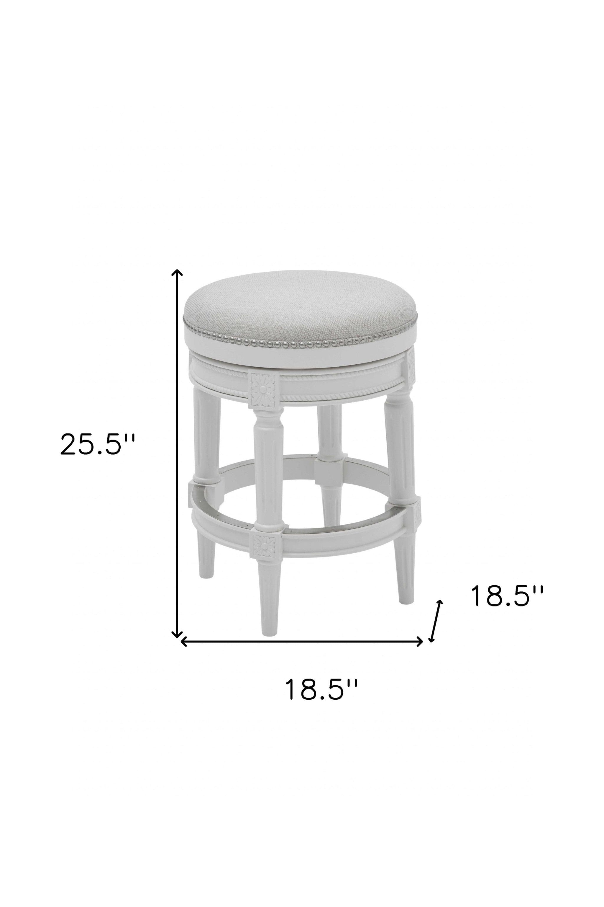 26" White Fabric And Solid Wood Swivel Backless Counter Height Bar Chair - Homeroots - Flyclothing LLC