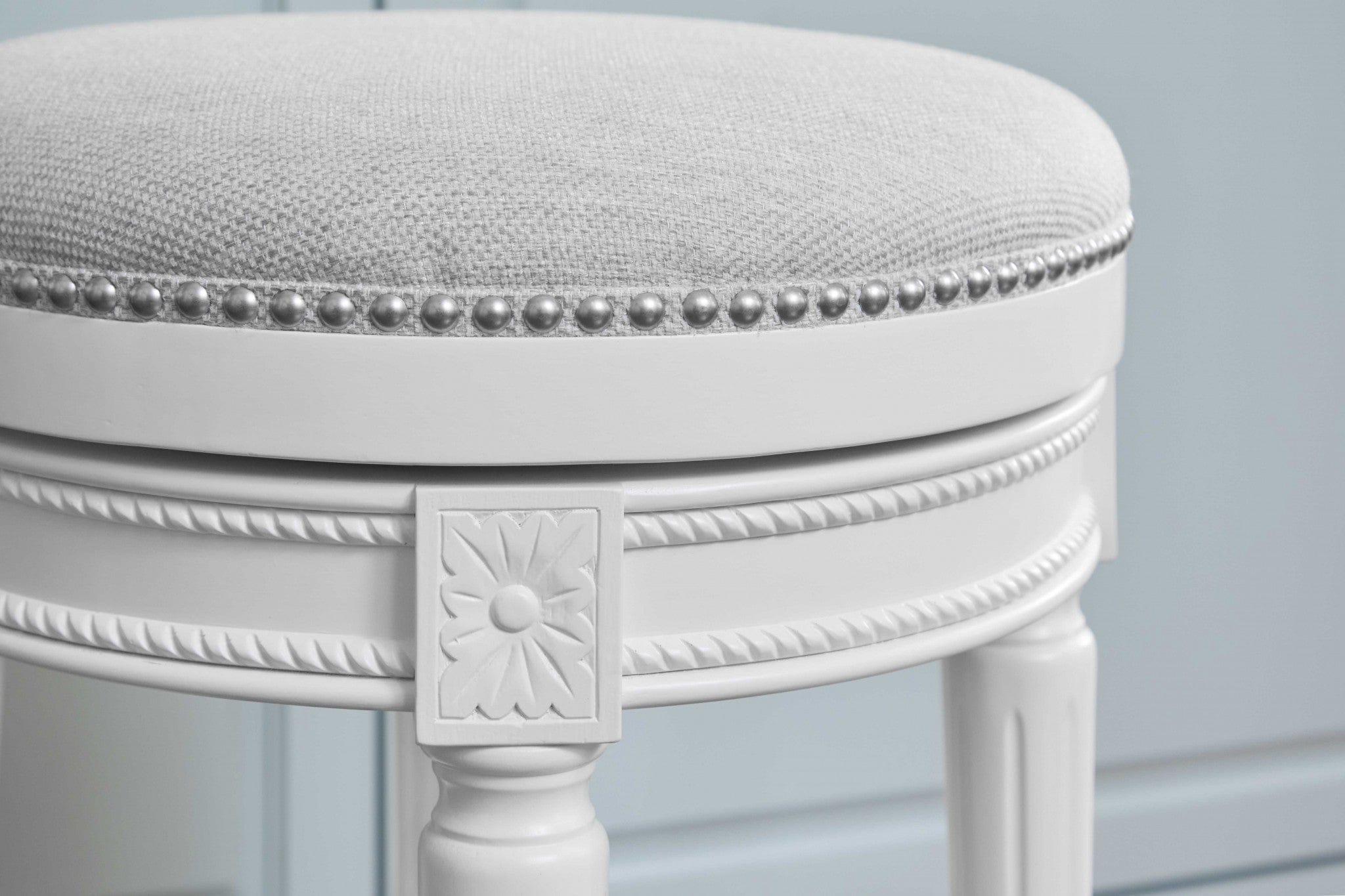 26" White Fabric And Solid Wood Swivel Backless Counter Height Bar Chair - Homeroots - Flyclothing LLC