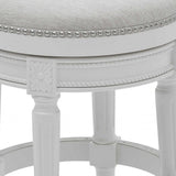 26" White Fabric And Solid Wood Swivel Backless Counter Height Bar Chair - Homeroots - Flyclothing LLC