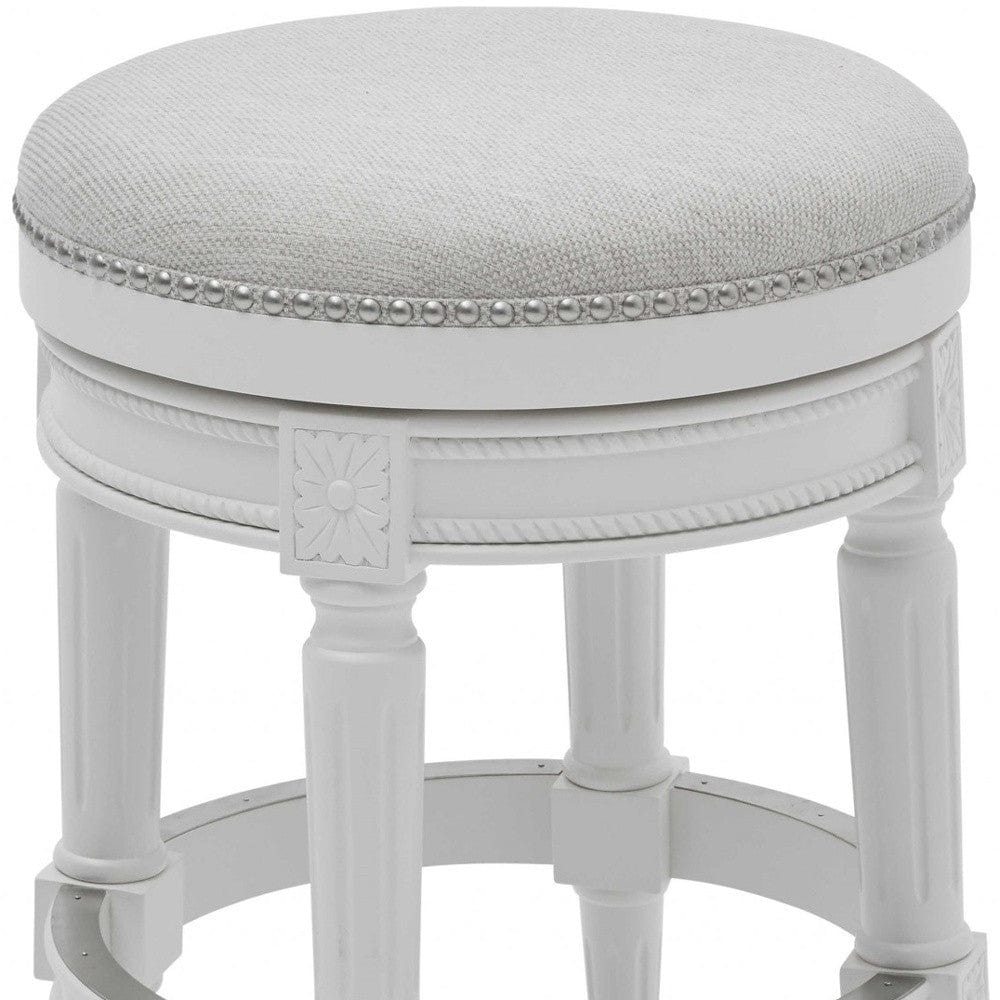 26" White Fabric And Solid Wood Swivel Backless Counter Height Bar Chair - Homeroots
