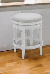 26" White Fabric And Solid Wood Swivel Backless Counter Height Bar Chair - Homeroots - Flyclothing LLC