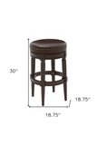 31" Wood Brown Faux Leather And Solid Wood Swivel Backless Counter Height Bar Chair - Homeroots - Flyclothing LLC