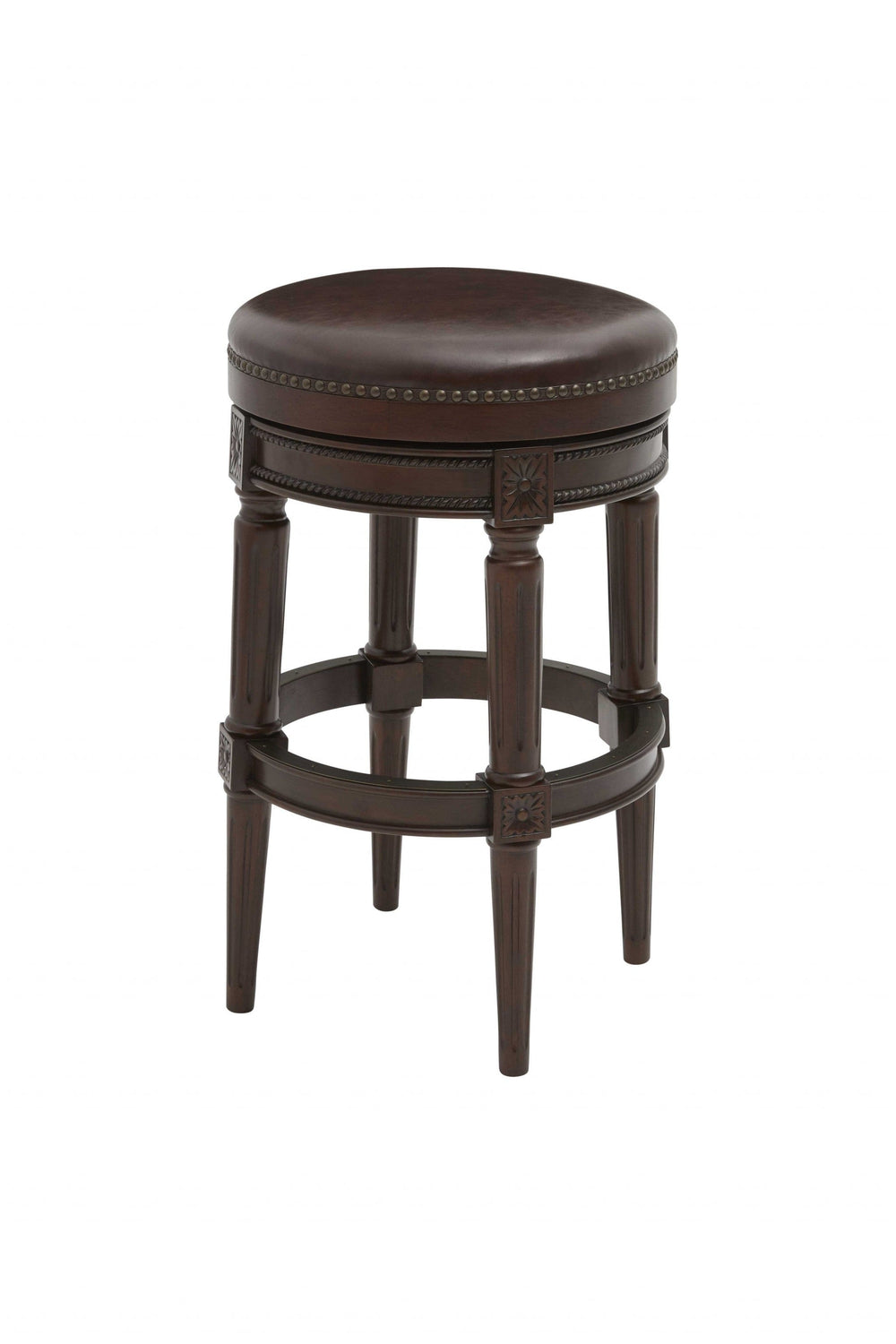 31" Wood Brown Faux Leather And Solid Wood Swivel Backless Counter Height Bar Chair - Homeroots - Flyclothing LLC