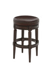 31" Wood Brown Faux Leather And Solid Wood Swivel Backless Counter Height Bar Chair - Homeroots