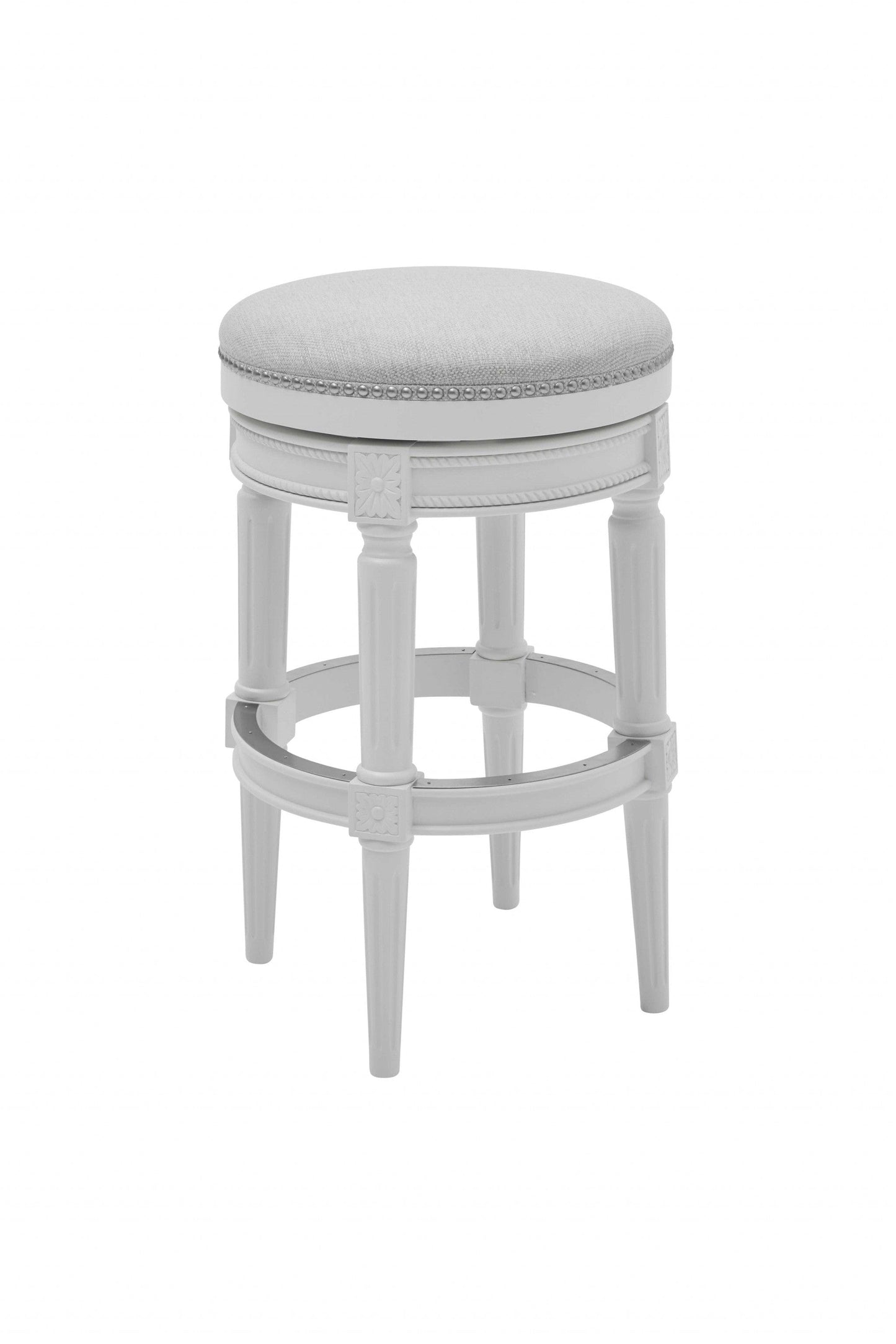 26" Gray Solid Wood Swivel Backless Bar Height Bar Chair - Homeroots - Flyclothing LLC