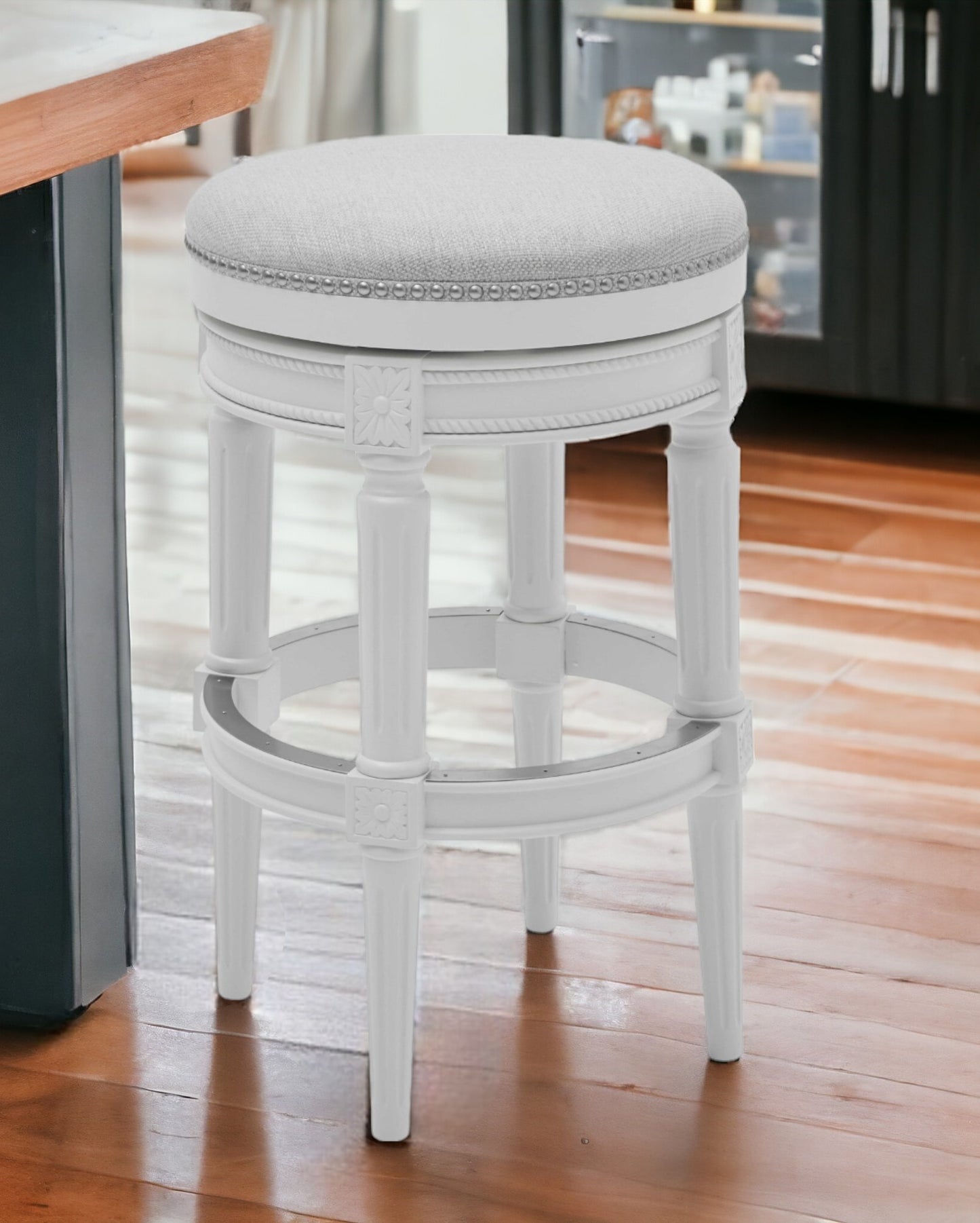 26" Gray Solid Wood Swivel Backless Bar Height Bar Chair - Homeroots - Flyclothing LLC