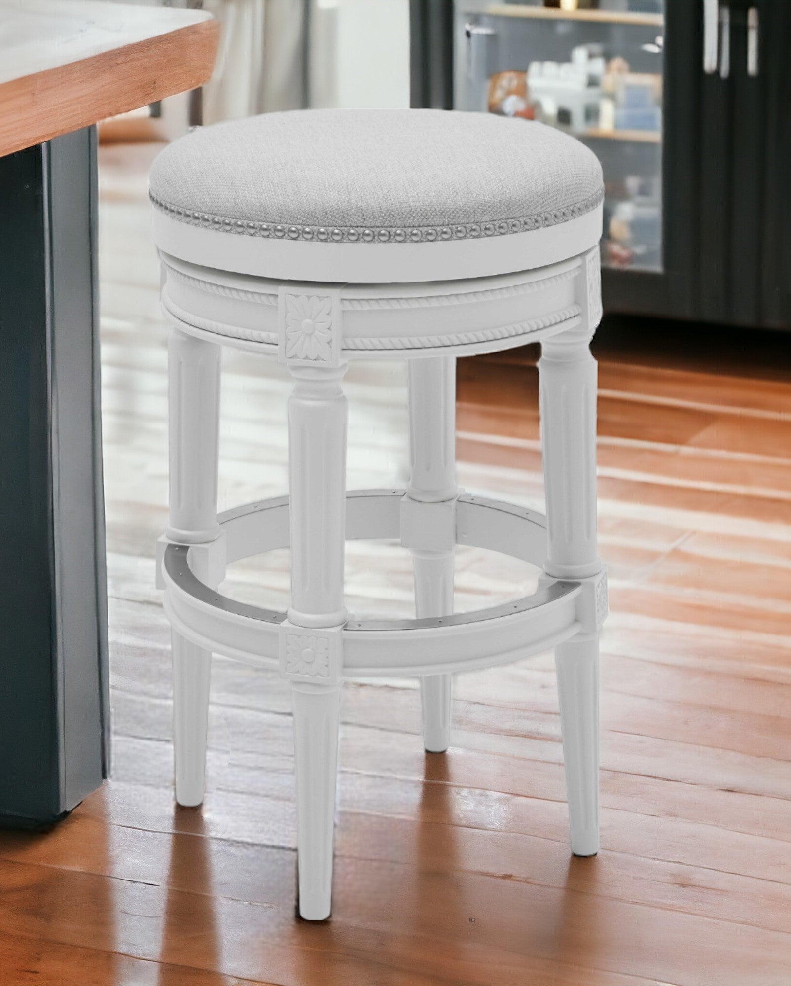 26" Gray Solid Wood Swivel Backless Bar Height Bar Chair - Homeroots - Flyclothing LLC