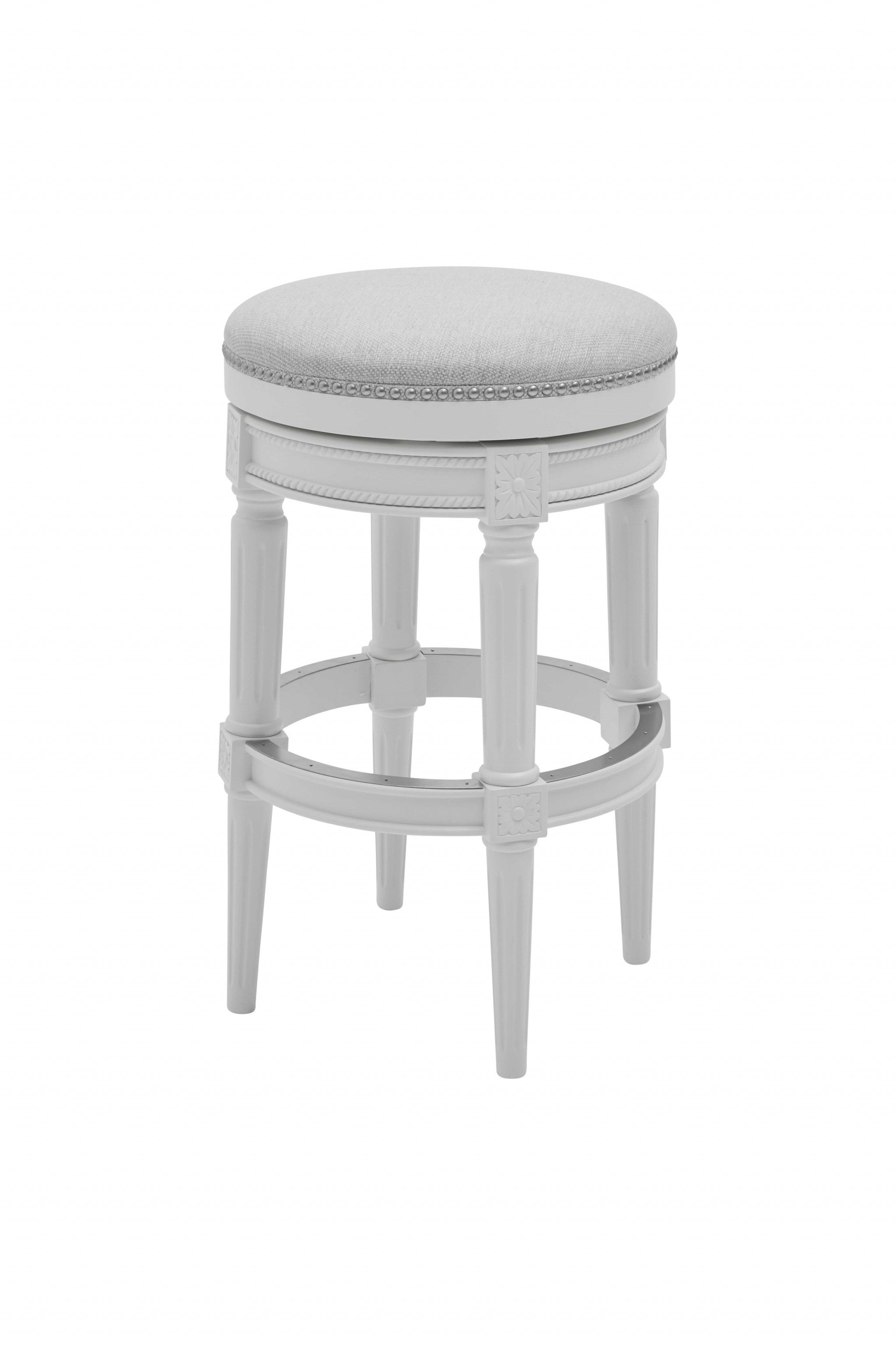 26" Gray Solid Wood Swivel Backless Bar Height Bar Chair - Homeroots - Flyclothing LLC