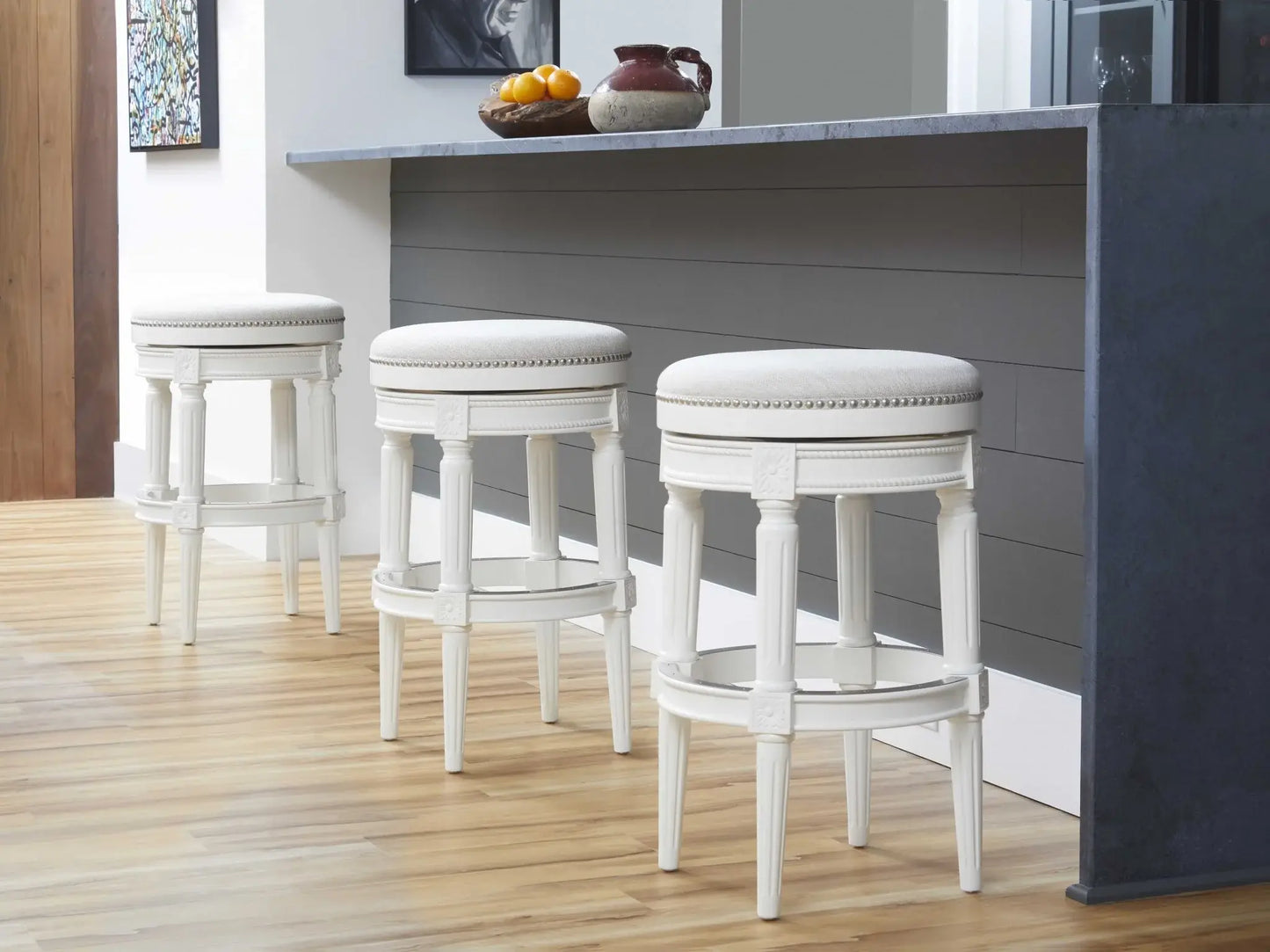 26" Gray Solid Wood Swivel Backless Bar Height Bar Chair - Homeroots - Flyclothing LLC