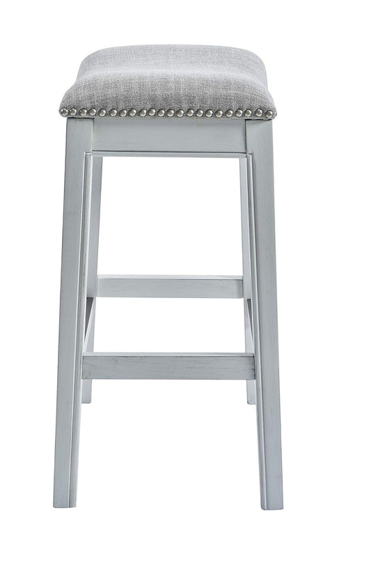 31" Linen And Natural Solid Wood Backless Bar Height Bar Chair - Homeroots