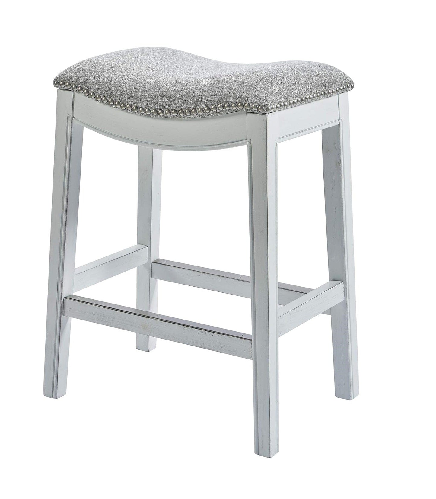 31" Linen And Natural Solid Wood Backless Bar Height Bar Chair - Homeroots - Flyclothing LLC