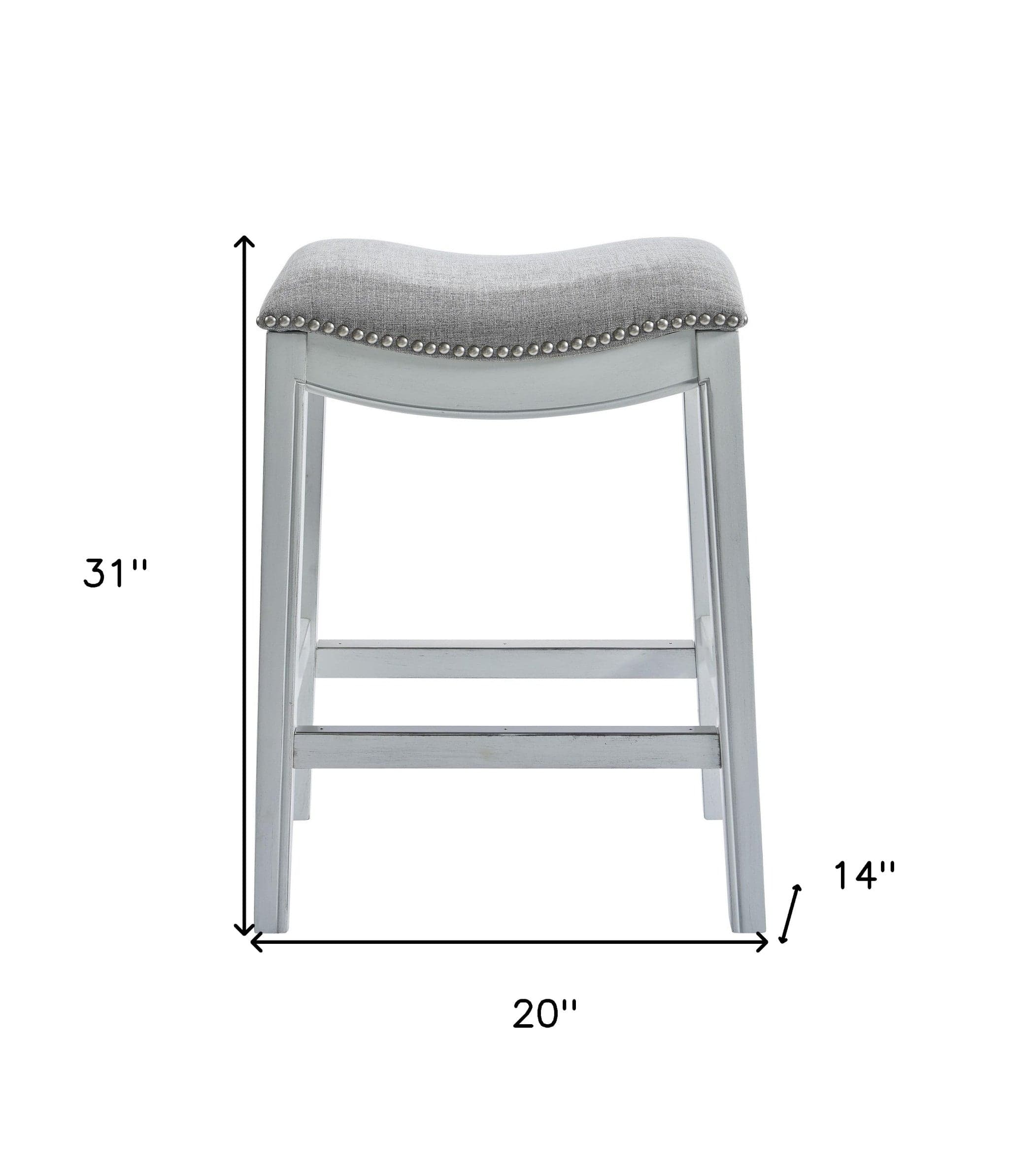 31" Linen And Natural Solid Wood Backless Bar Height Bar Chair - Homeroots - Flyclothing LLC