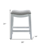 31" Linen And Natural Solid Wood Backless Bar Height Bar Chair - Homeroots