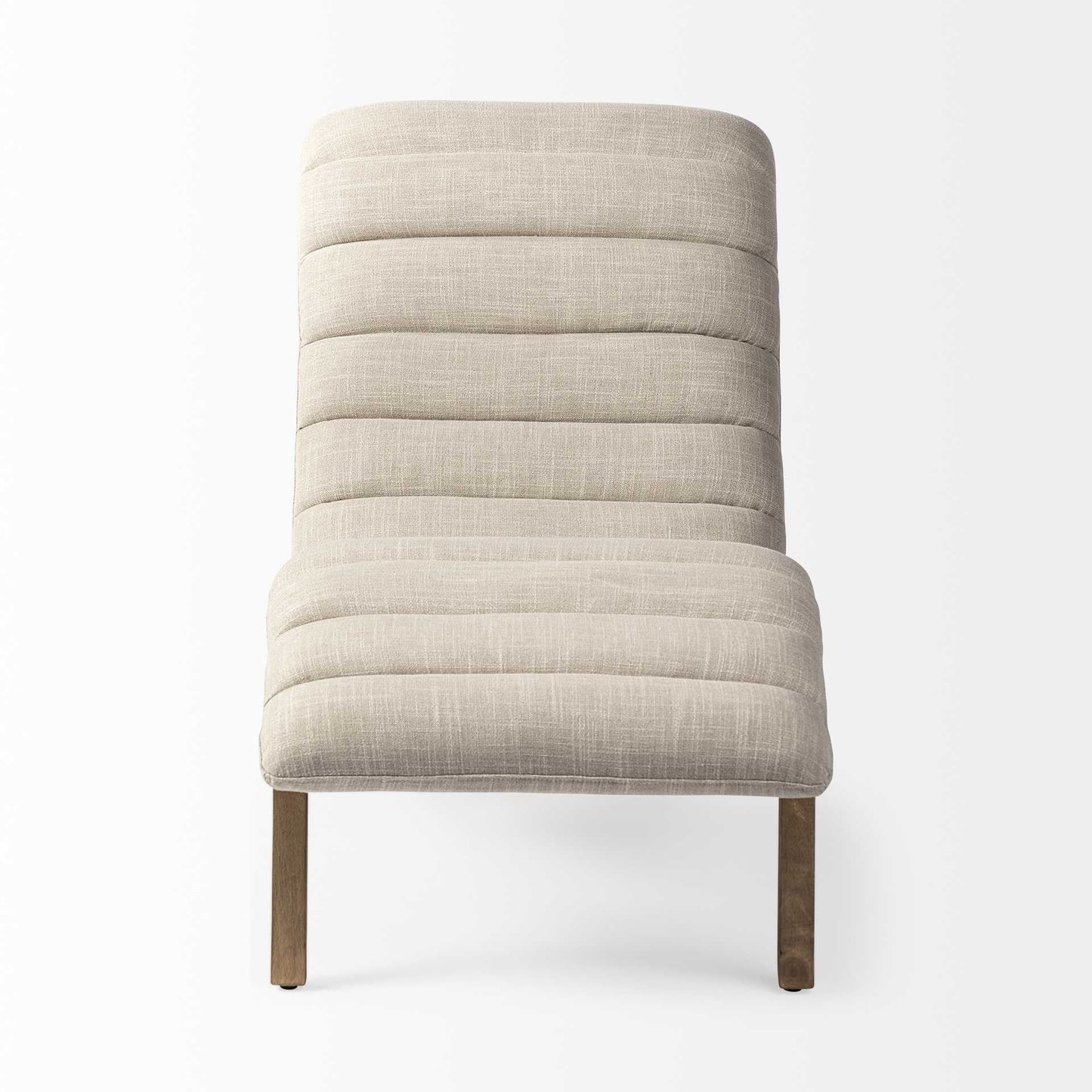 54" Cream And Wood Brown Fabric Tufted Lounge Chair - Homeroots - Flyclothing LLC