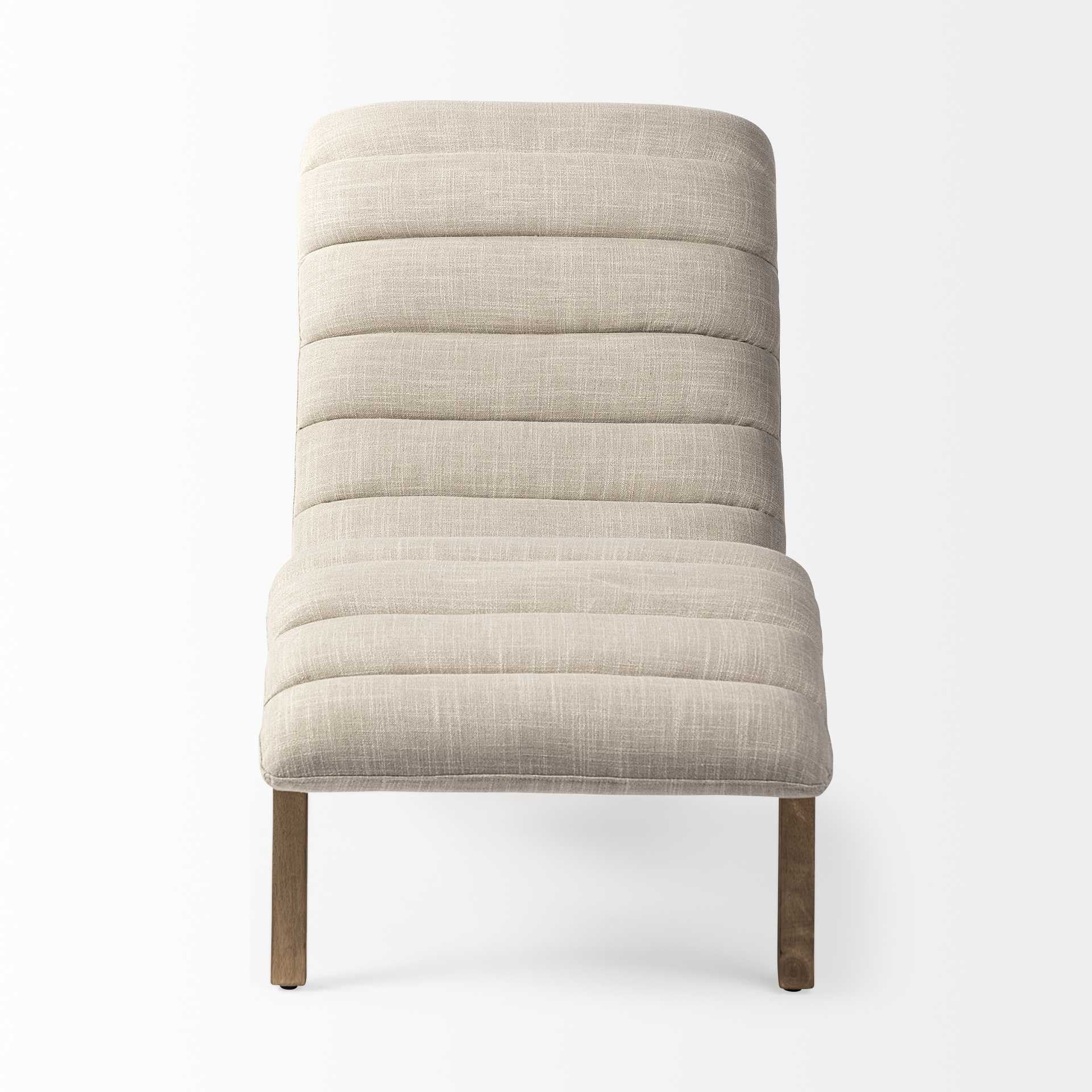 54" Cream And Wood Brown Fabric Tufted Lounge Chair - Homeroots - Flyclothing LLC