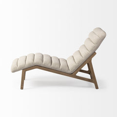54" Cream And Wood Brown Fabric Tufted Lounge Chair - Homeroots