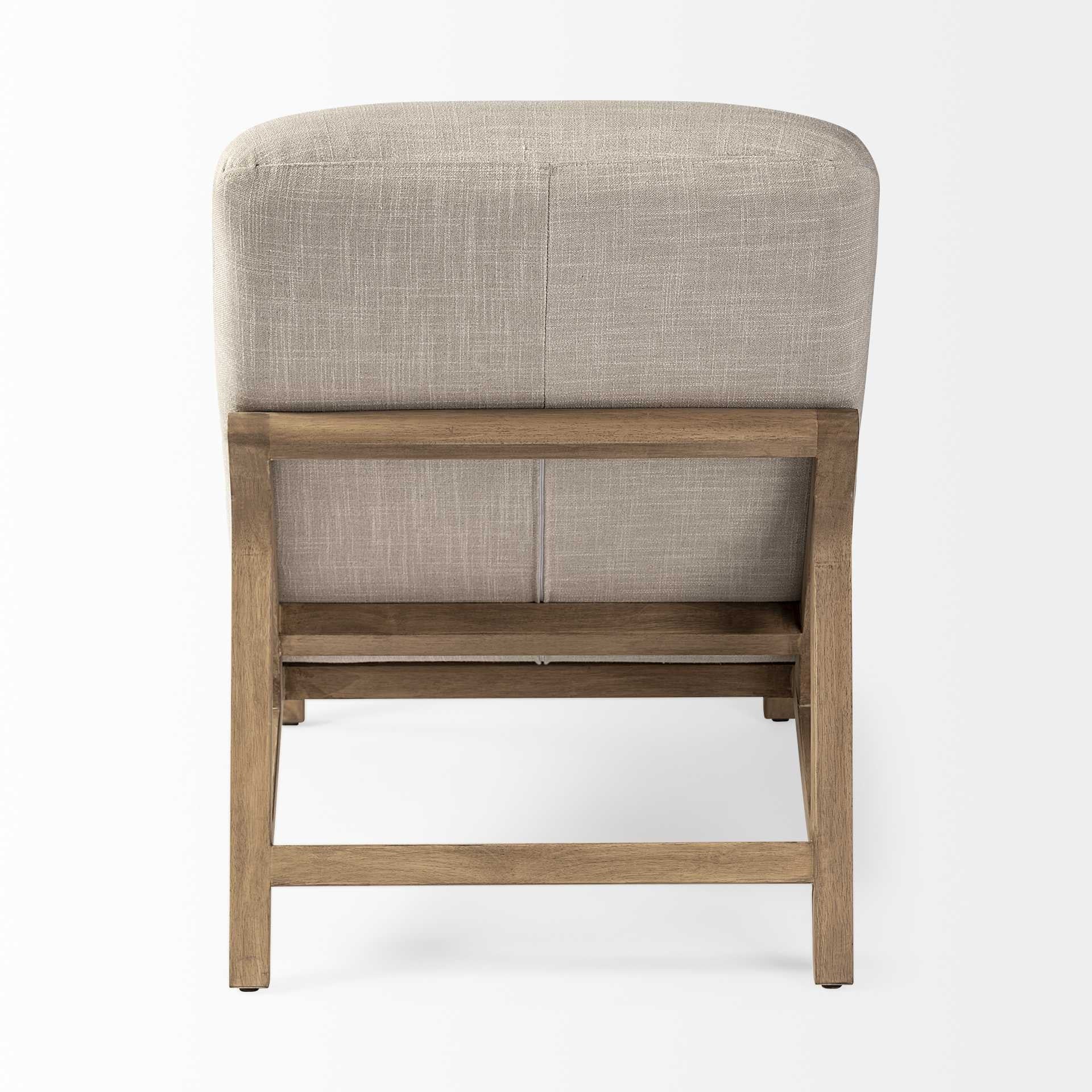 54" Cream And Wood Brown Fabric Tufted Lounge Chair - Homeroots - Flyclothing LLC