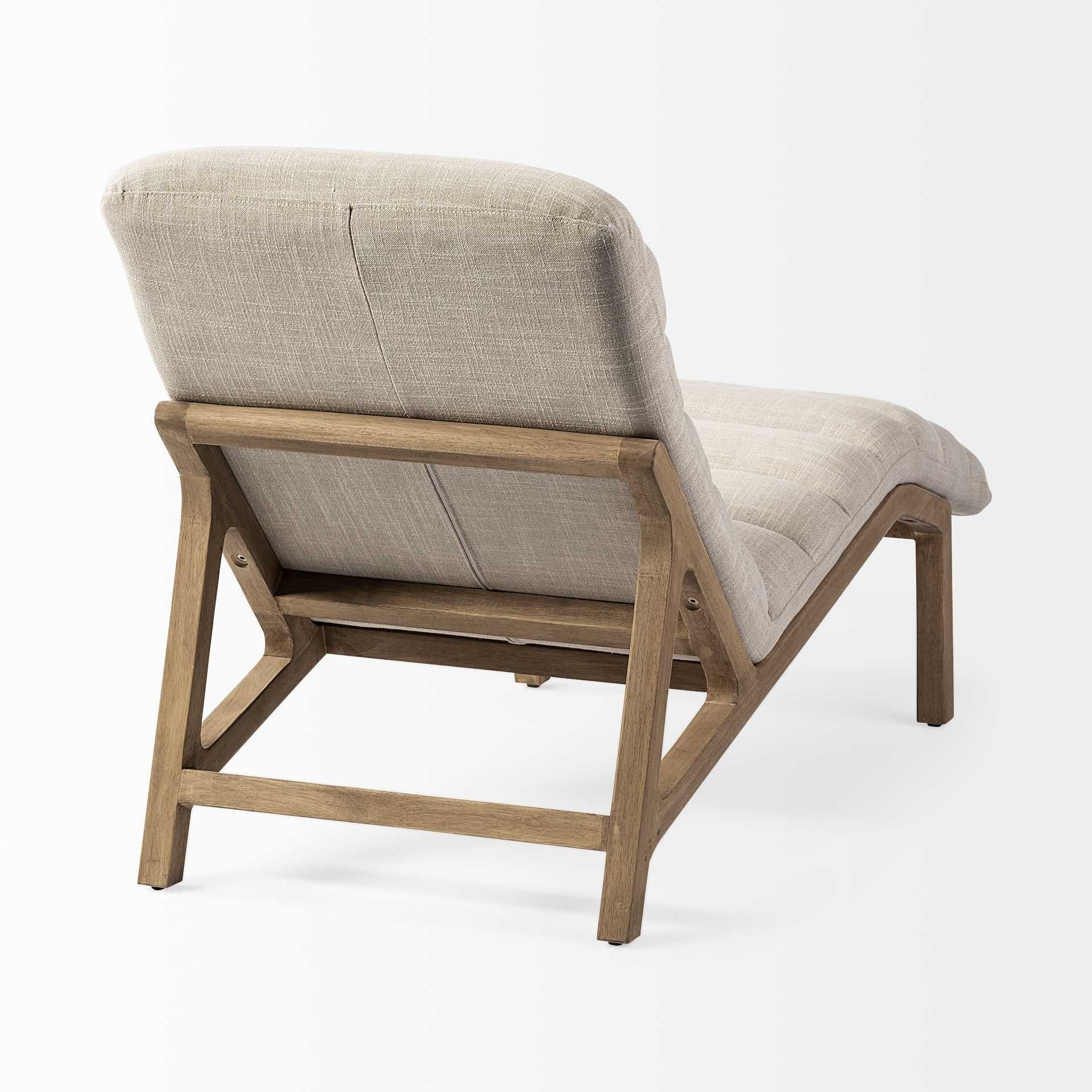 54" Cream And Wood Brown Fabric Tufted Lounge Chair - Homeroots - Flyclothing LLC