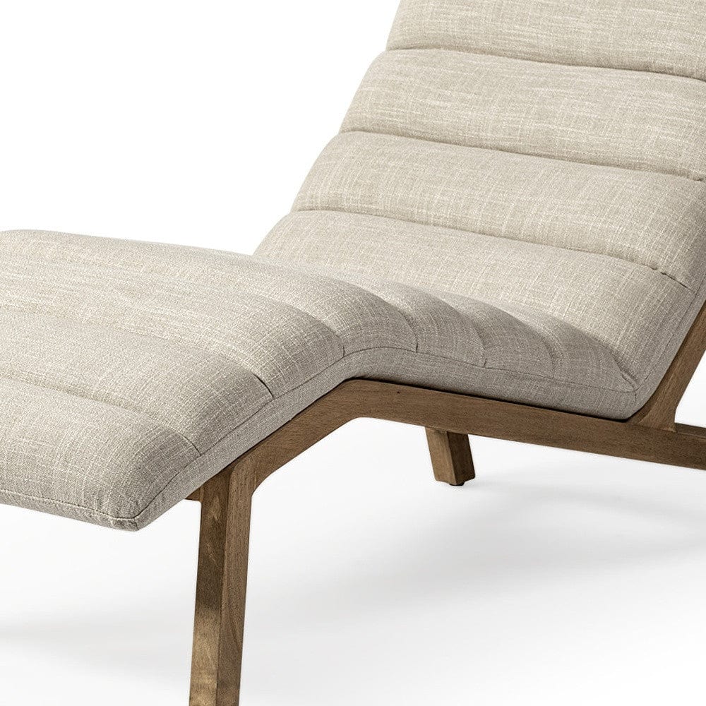 54" Cream And Wood Brown Fabric Tufted Lounge Chair - Homeroots - Flyclothing LLC