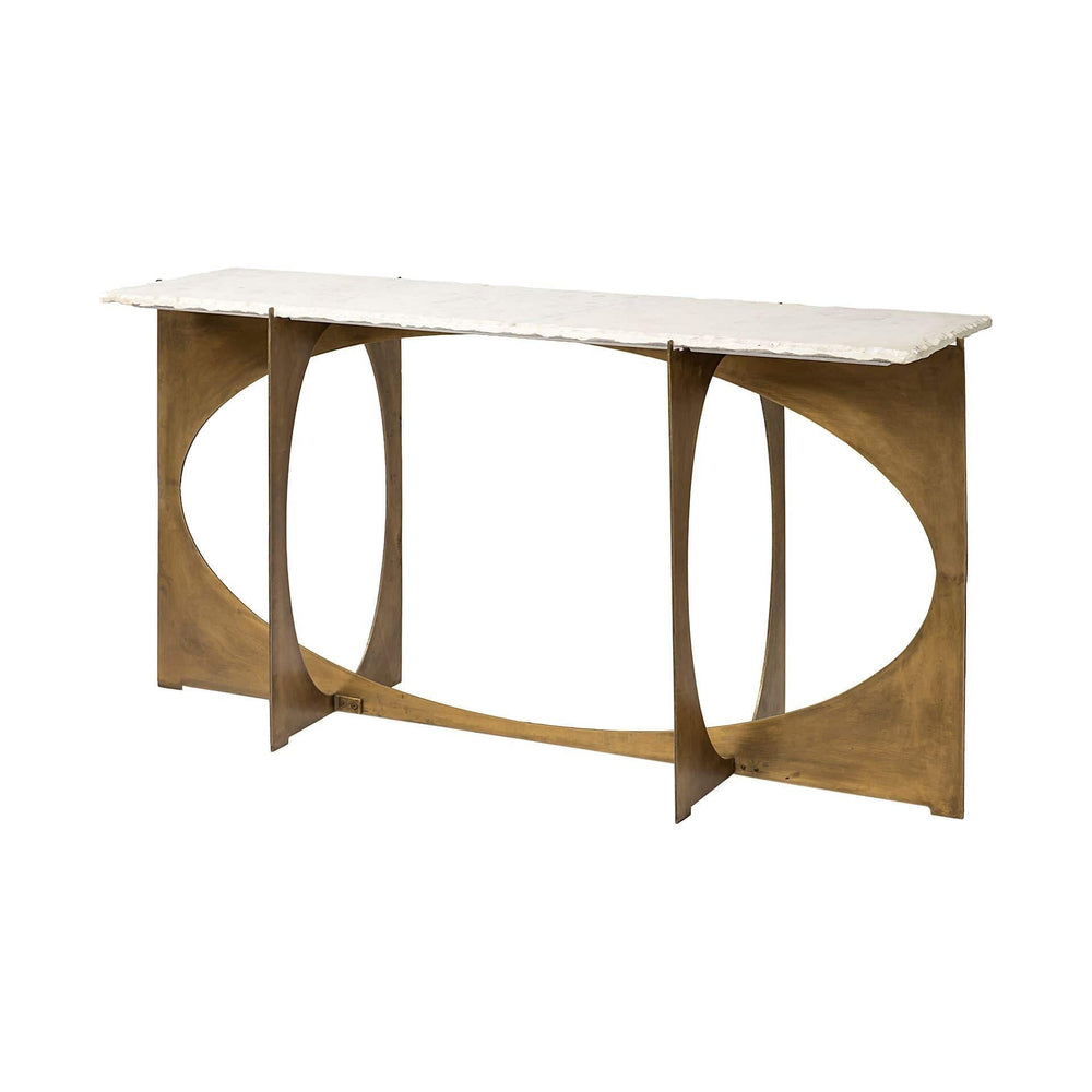 16" White and Gold Genuine Marble 4 Legs Console Table - Homeroots