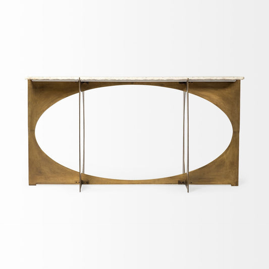 16" White and Gold Genuine Marble 4 Legs Console Table - Homeroots