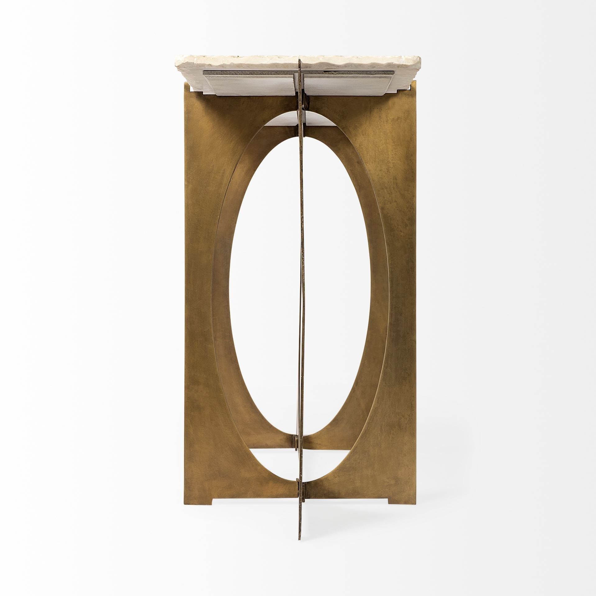 16" White and Gold Genuine Marble 4 Legs Console Table - Homeroots