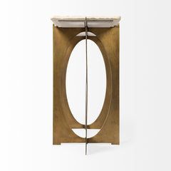 16" White and Gold Genuine Marble 4 Legs Console Table - Homeroots