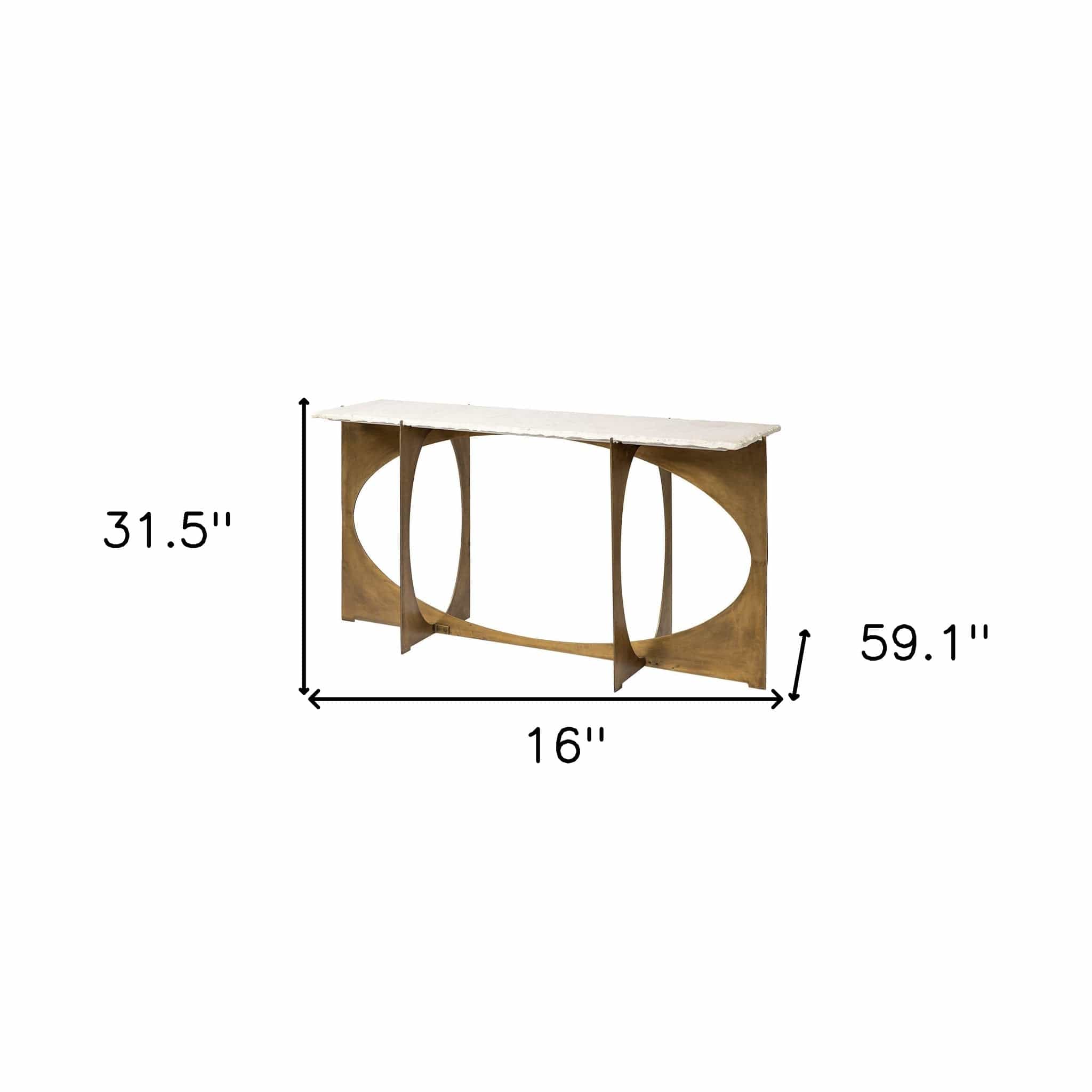 16" White and Gold Genuine Marble 4 Legs Console Table - Homeroots