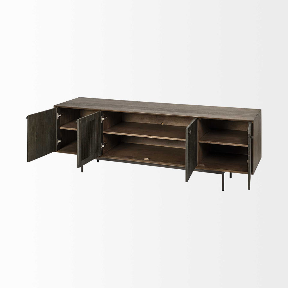 20" Brown Solid Wood Credenza with Four Doors - Homeroots - Flyclothing LLC