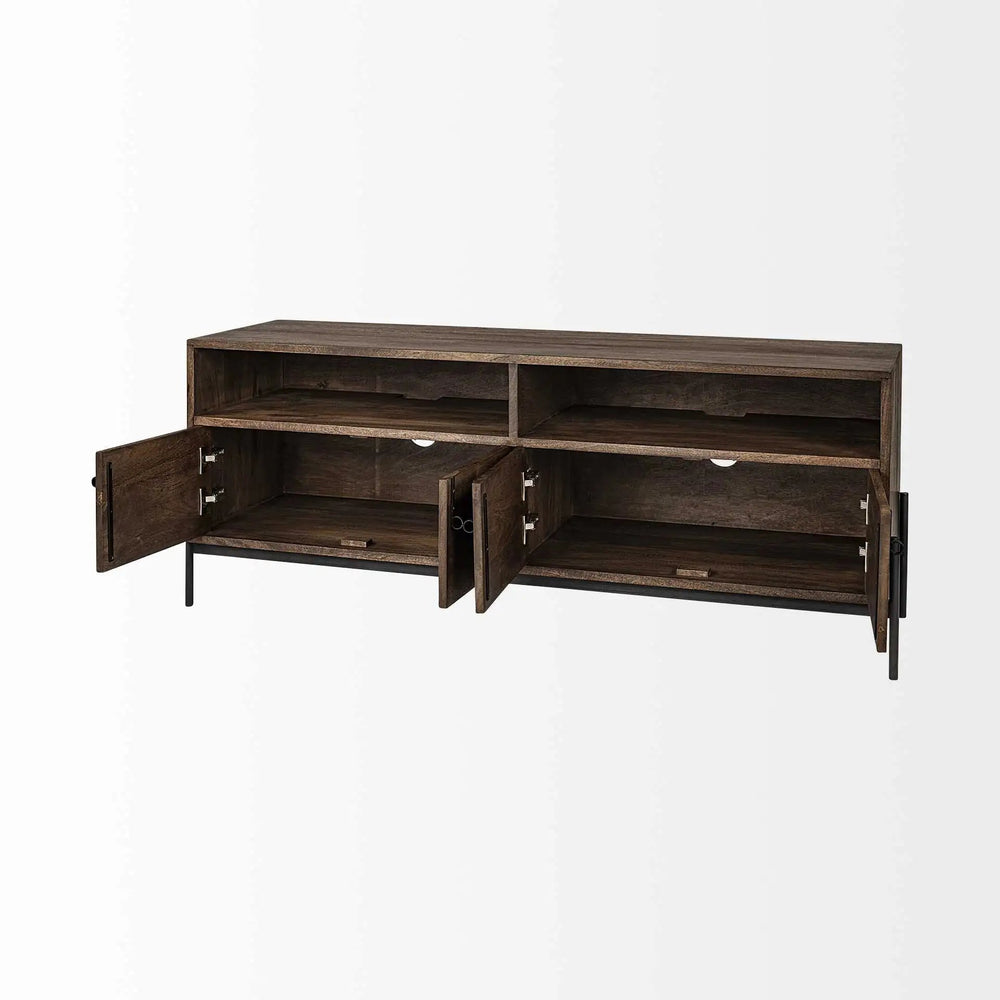 18" Brown and Black Solid Wood Console Table With Shelves - Homeroots - Flyclothing LLC