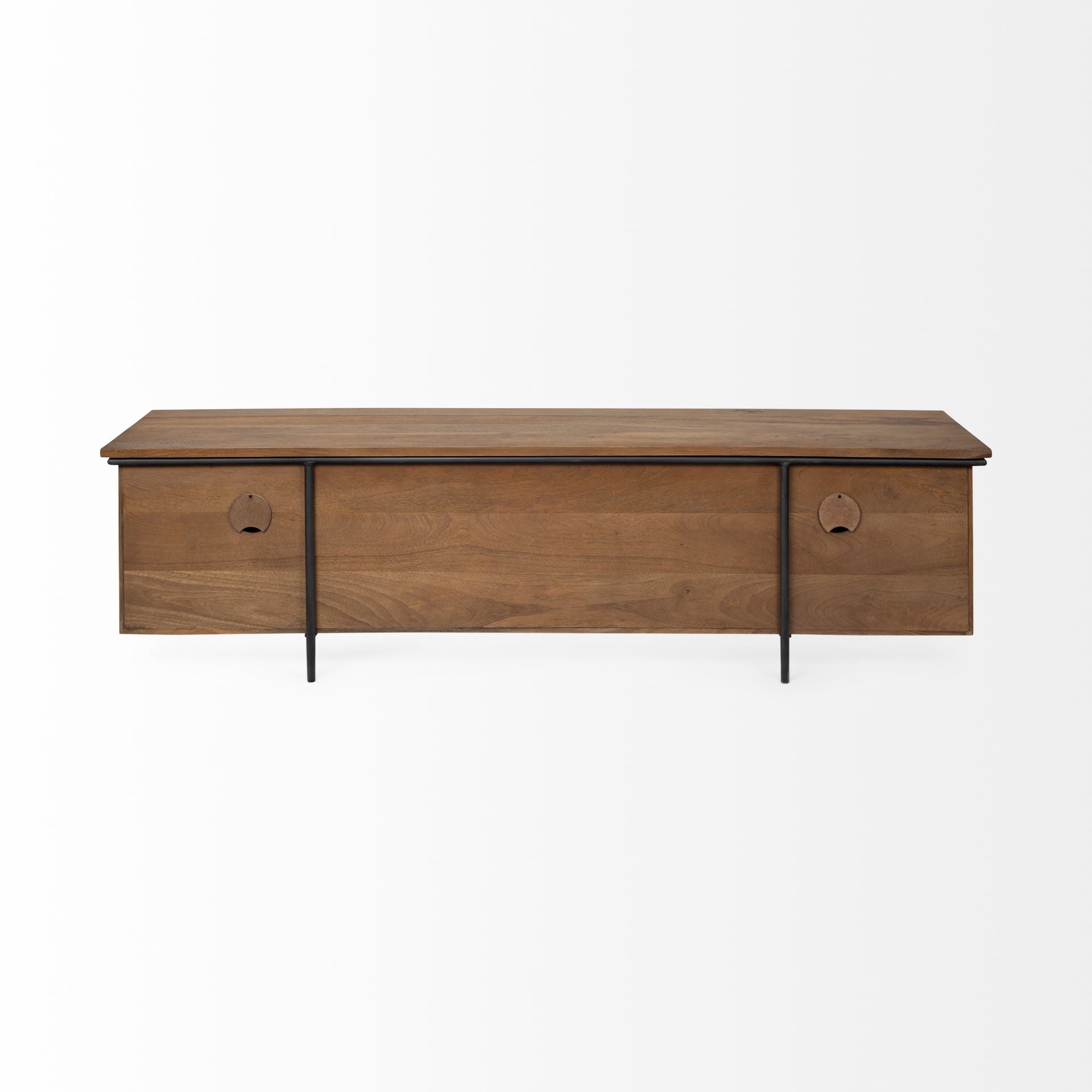 18" Brown Solid Wood Console Table With Shelves