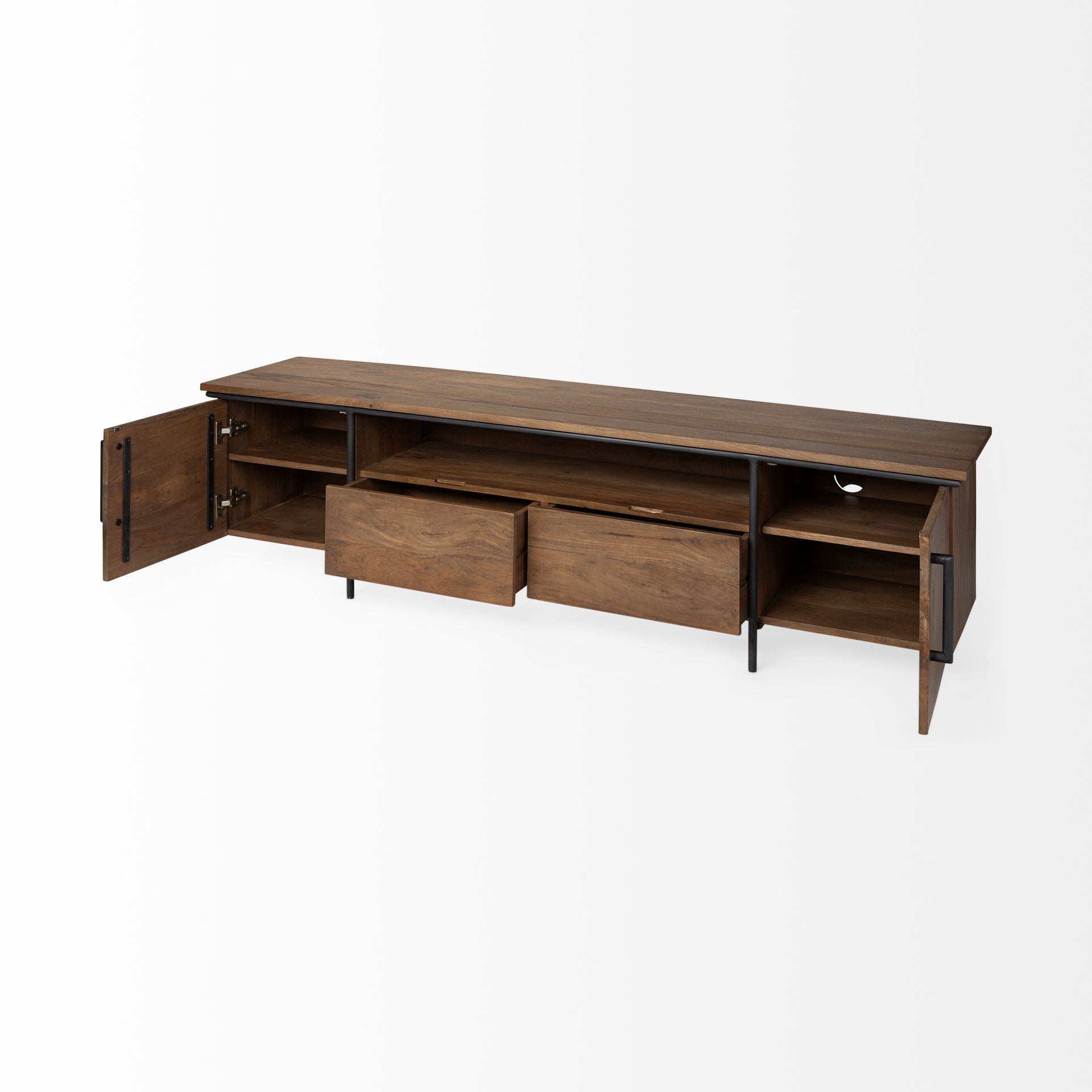 18" Brown Solid Wood Console Table With Shelves