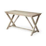 Light Brown Solid Mango Wood Office Desk With X Shaped Frame - Homeroots - Flyclothing LLC