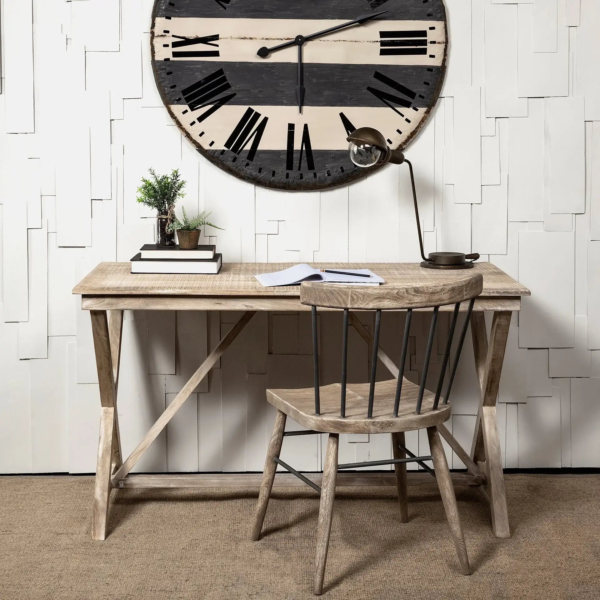 Light Brown Solid Mango Wood Office Desk With X Shaped Frame - Homeroots - Flyclothing LLC
