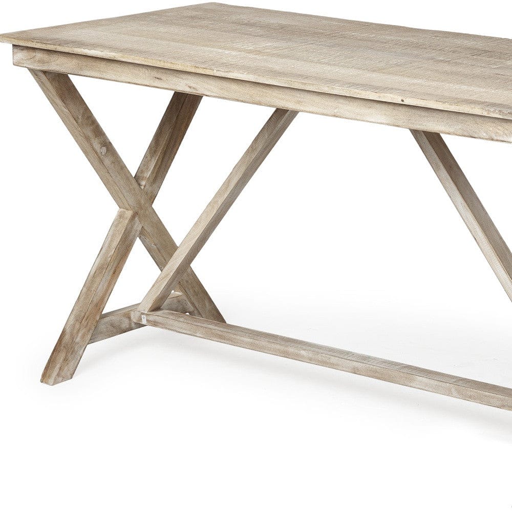 Light Brown Solid Mango Wood Office Desk With X Shaped Frame - Homeroots