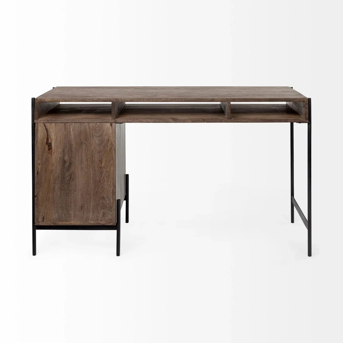 Medium Brown Wooden Writing Desk With 3 Drawers And 3 Open Shelves - Homeroots - Flyclothing LLC
