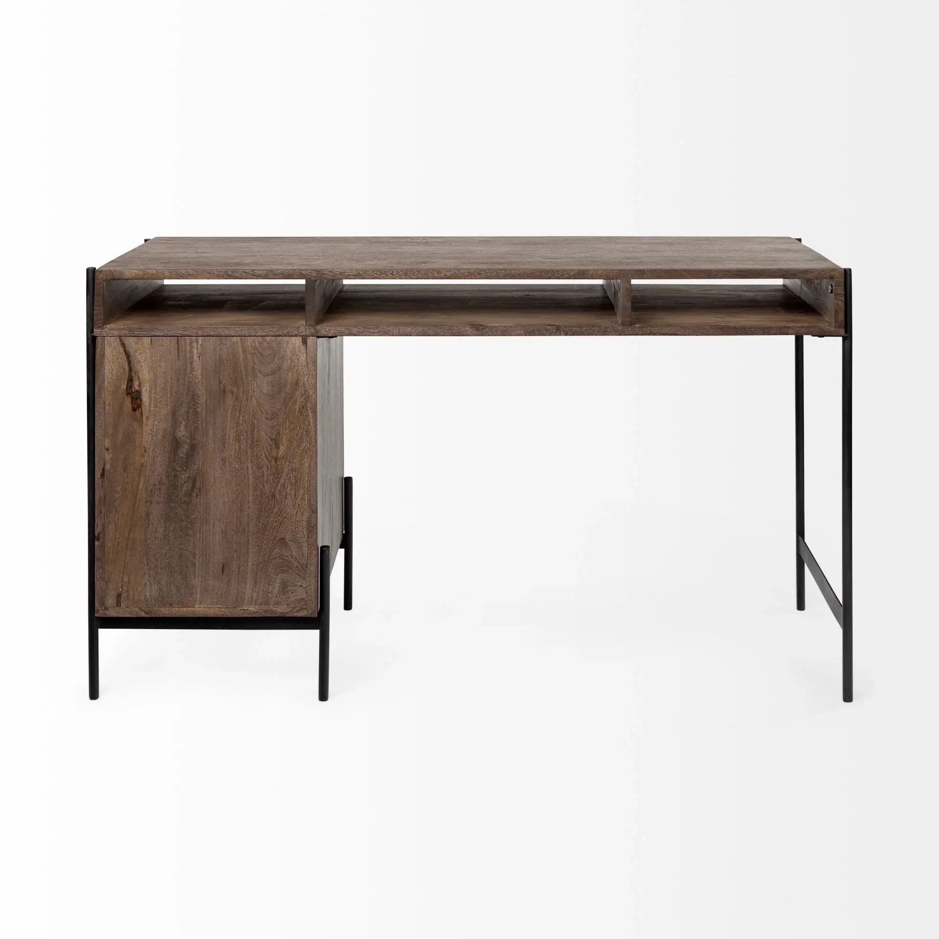 Medium Brown Wooden Writing Desk With 3 Drawers And 3 Open Shelves - Homeroots - Flyclothing LLC