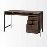 Medium Brown Wooden Writing Desk With 3 Drawers And 3 Open Shelves - Homeroots - Flyclothing LLC