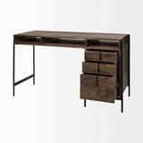 Medium Brown Wooden Writing Desk With 3 Drawers And 3 Open Shelves - Homeroots - Flyclothing LLC