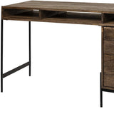 Medium Brown Wooden Writing Desk With 3 Drawers And 3 Open Shelves - Homeroots - Flyclothing LLC