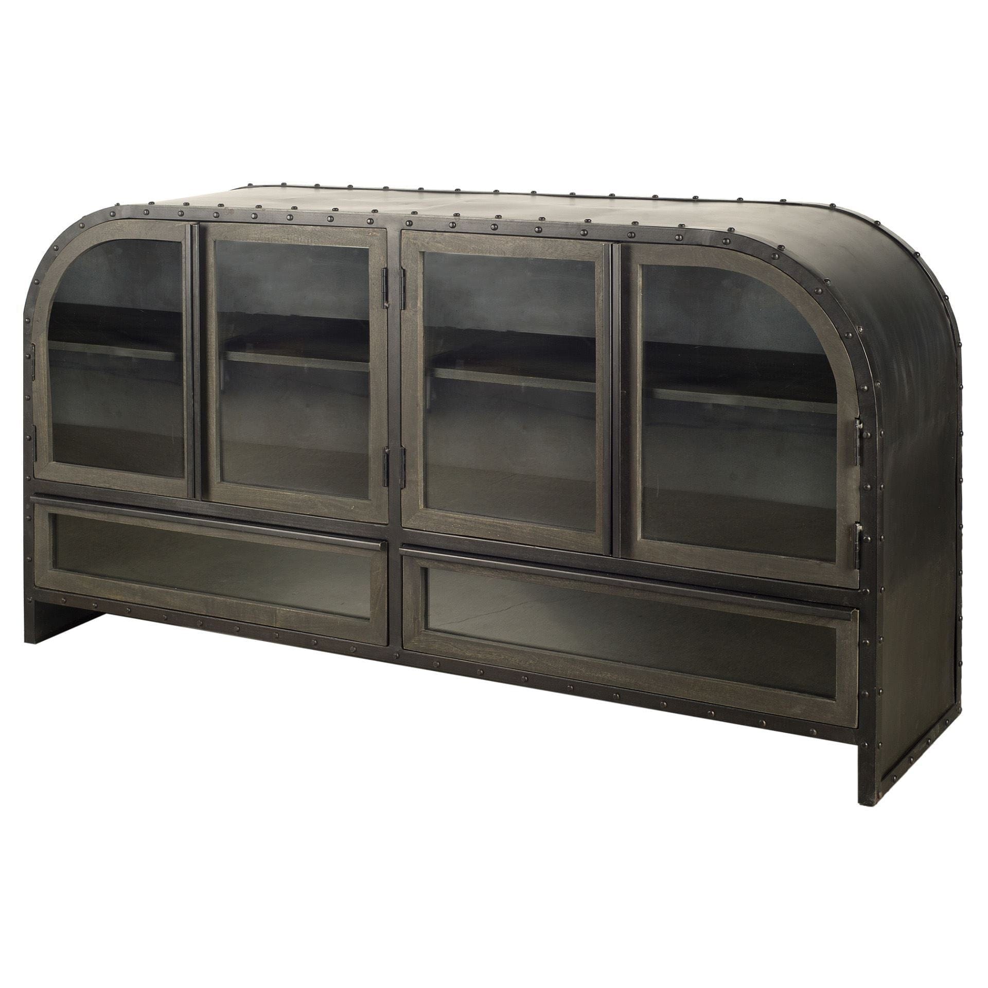 Rounded Edge Dark Brown Mango Wood Finish Sideboard With 2 Cabinets And 2 Drawers - Homeroots