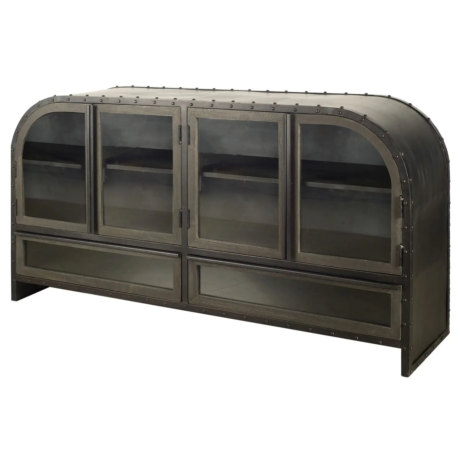 Rounded Edge Dark Brown Mango Wood Finish Sideboard With 2 Cabinets And 2 Drawers - Homeroots - Flyclothing LLC