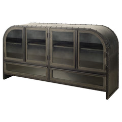 Rounded Edge Dark Brown Mango Wood Finish Sideboard With 2 Cabinets And 2 Drawers - Homeroots