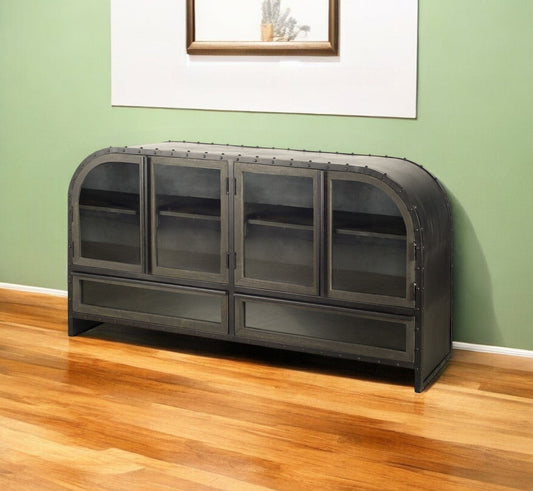 Rounded Edge Dark Brown Mango Wood Finish Sideboard With 2 Cabinets And 2 Drawers - Homeroots